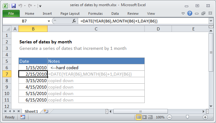 Excel Formula Series Of Dates By Month Exceljet 2756